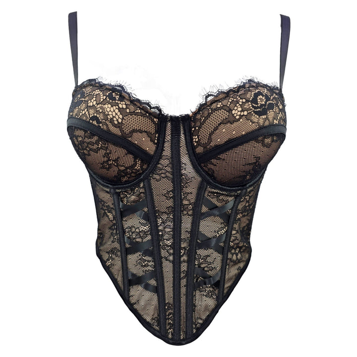 SOLACE  Black Lace Mesh Corset Top 