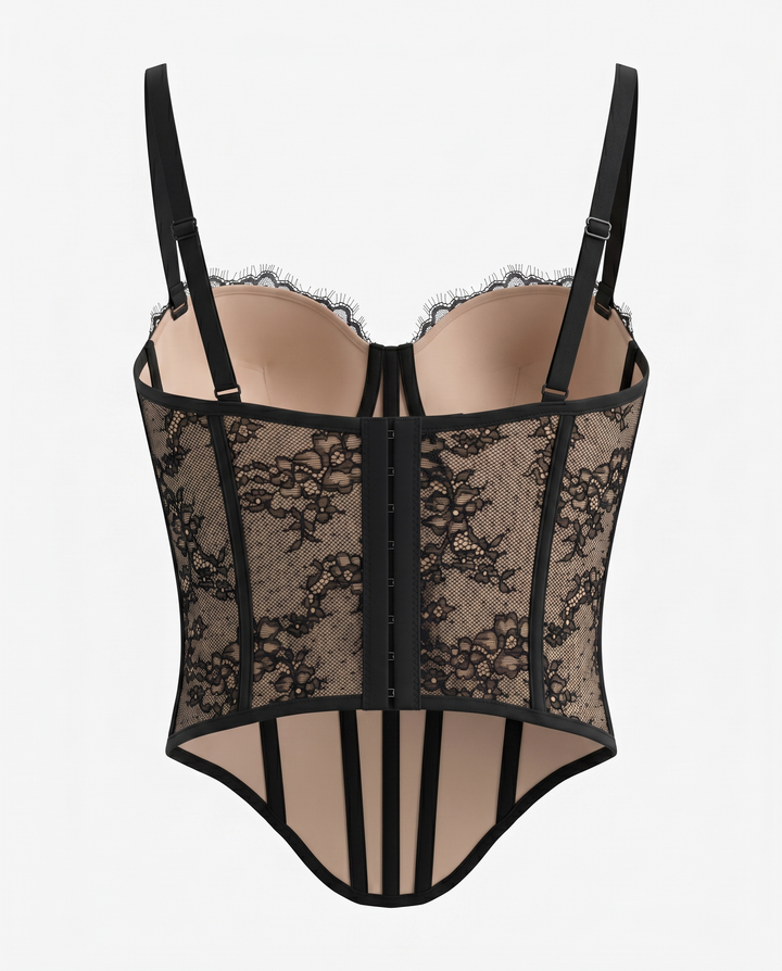 SOLACE  Black Lace Mesh Corset Top 