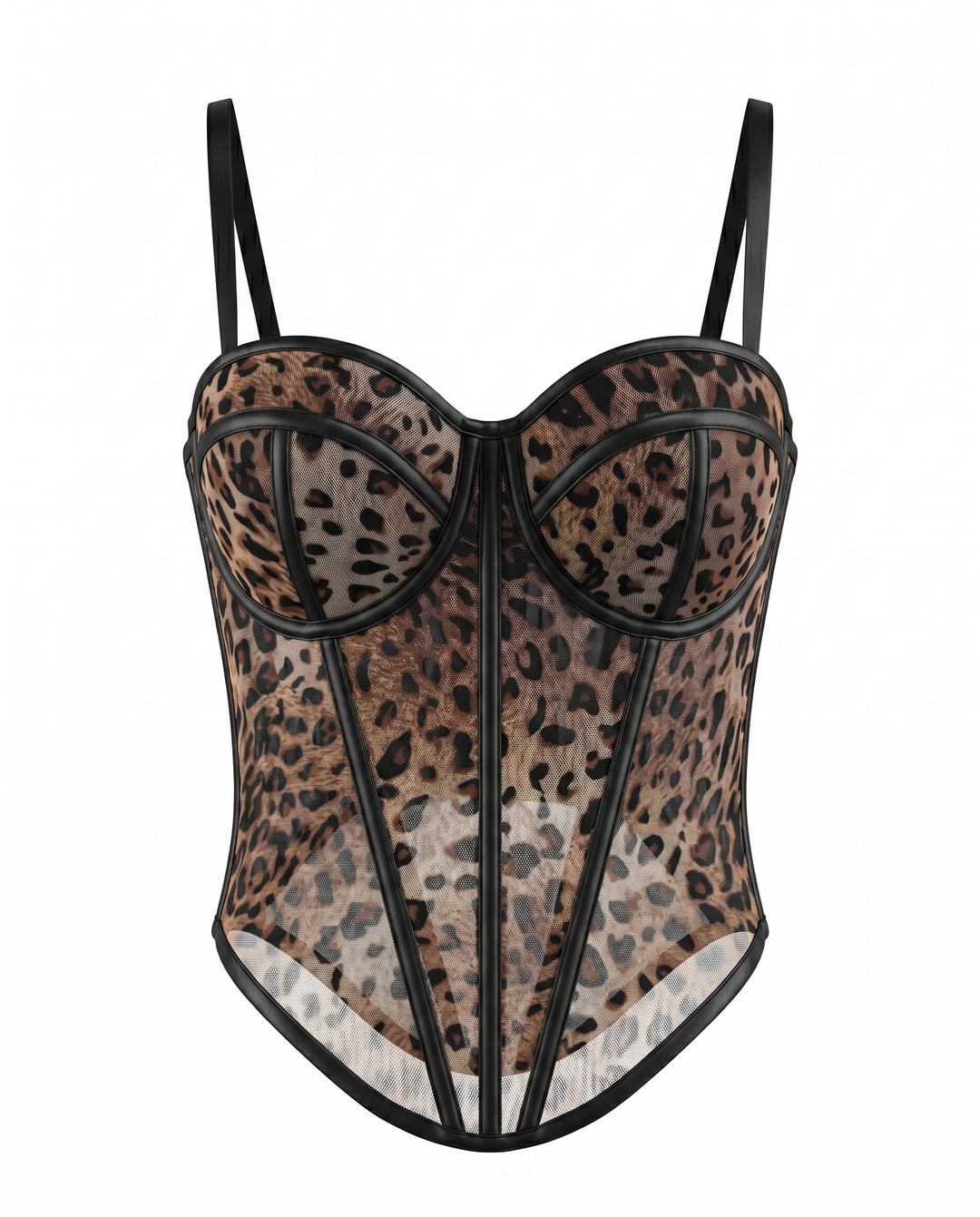 SOLACE  Leopard Print Mesh Corset Top 