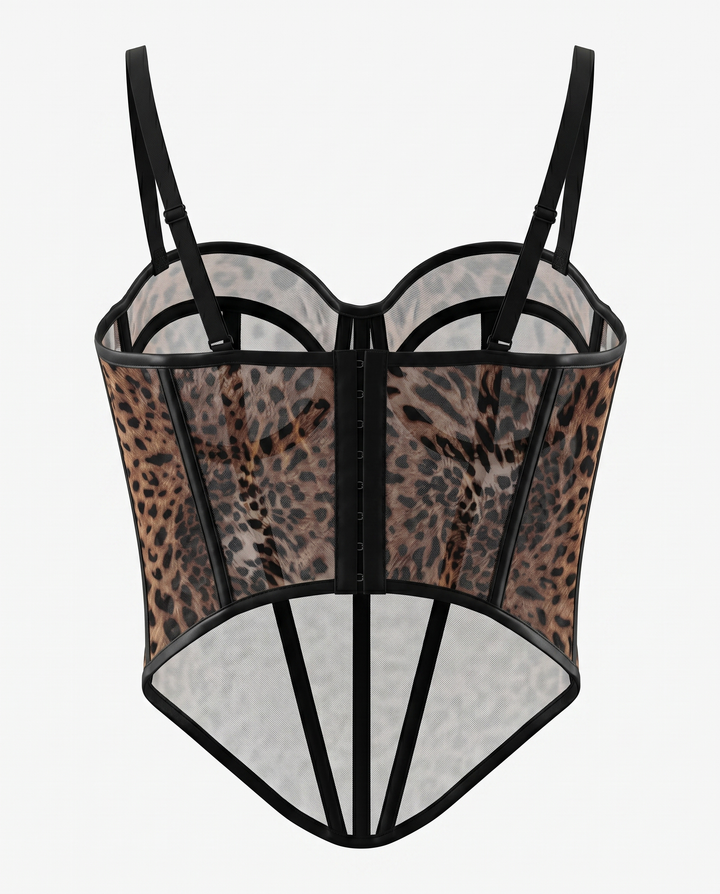 SOLACE  Leopard Print Mesh Corset Top 