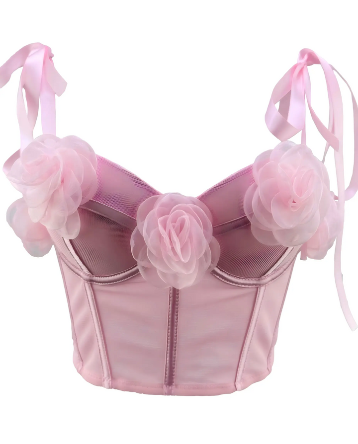 SOLACE  Pink Floral Decor Sweetheart Neck Sleeveless Cami Top 