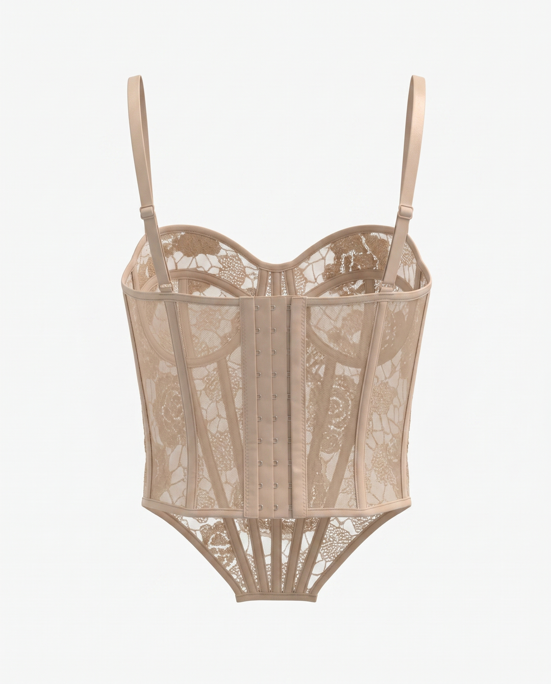 SOLACE  Beige Gold Sequin Lace Corset Top 