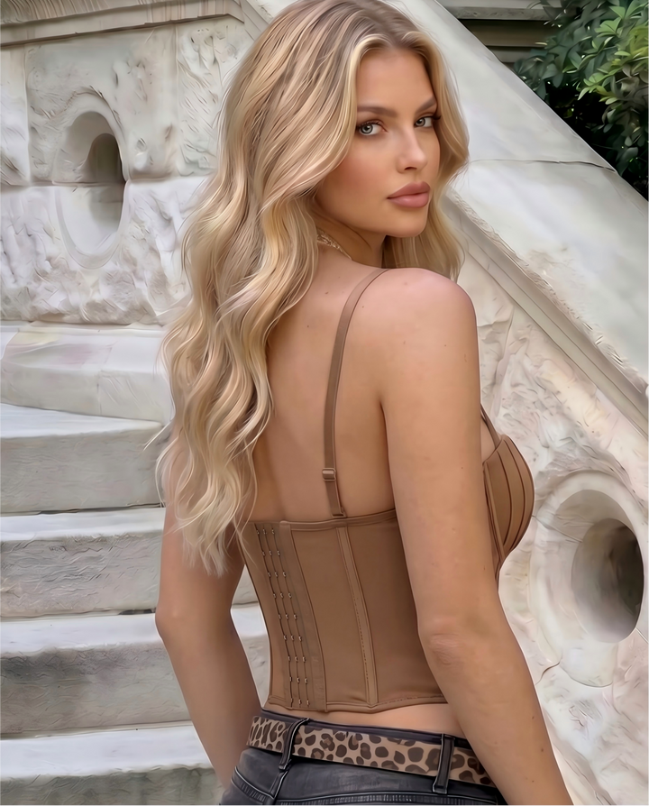SOLACE  Brown Structured Corset Top 
