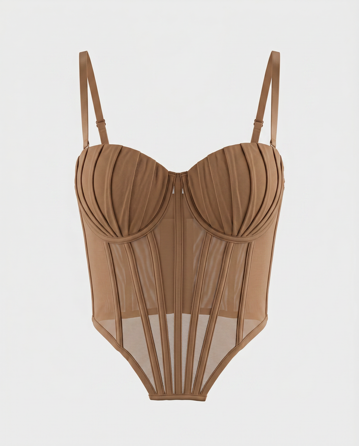 SOLACE  Brown Structured Corset Top 