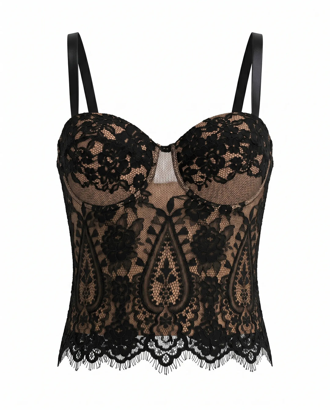SOLACE  Black Lace Bustier Crop Top 