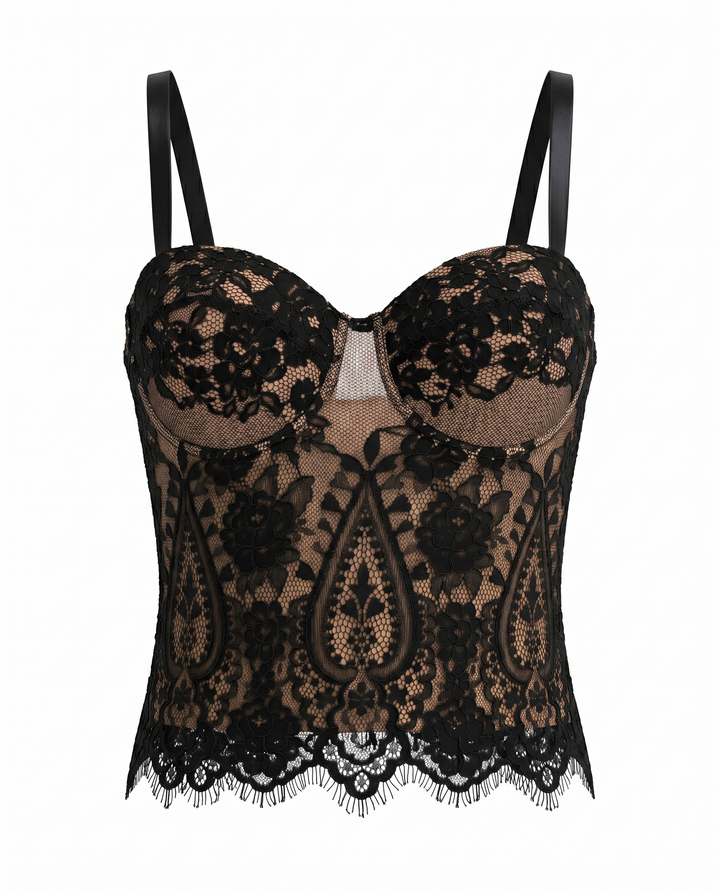 SOLACE  Black Lace Bustier Crop Top 