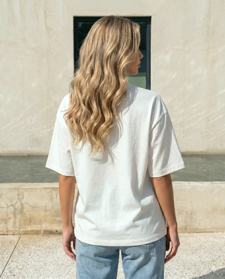 SOLACE  White Black Lace Bra Print Oversized T-Shirt 