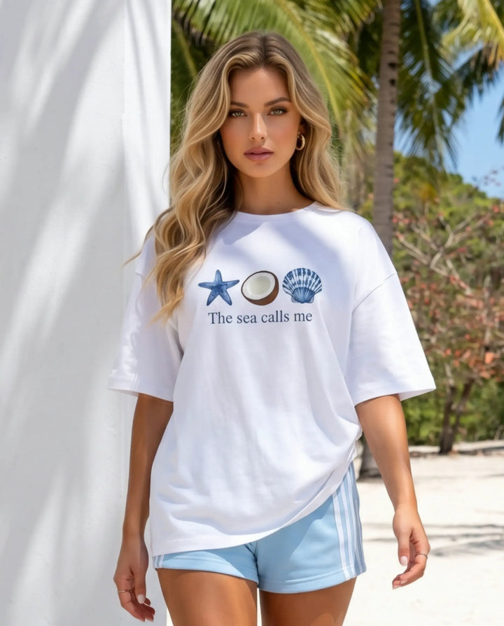 SOLACE  White Graphic Print Oversized T-Shirt 