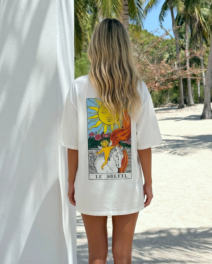 SOLACE  White Oversized Graphic Print T-Shirt 
