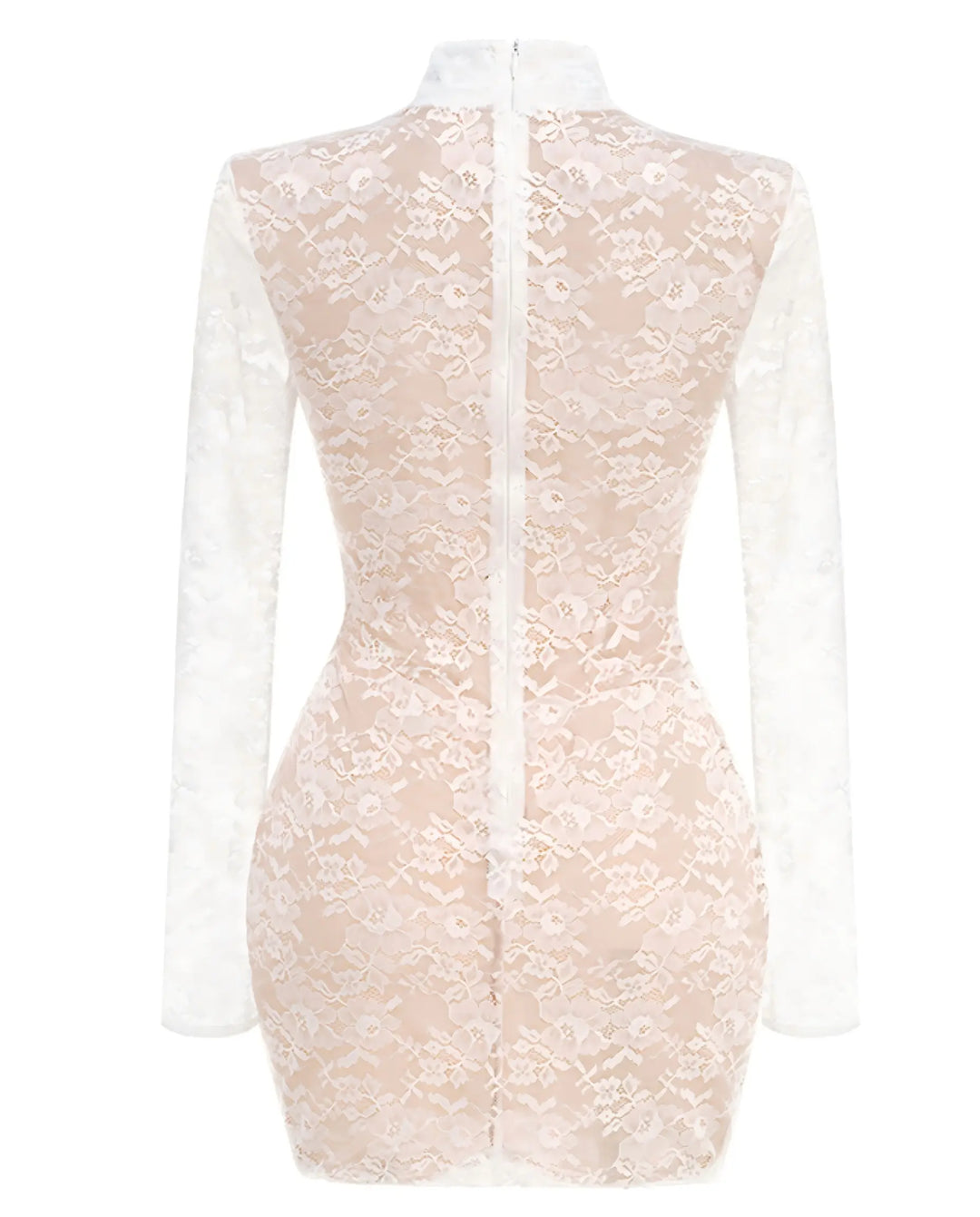 SOLACE  White Lace High Neck Corset Long Sleeve Mini Dress 