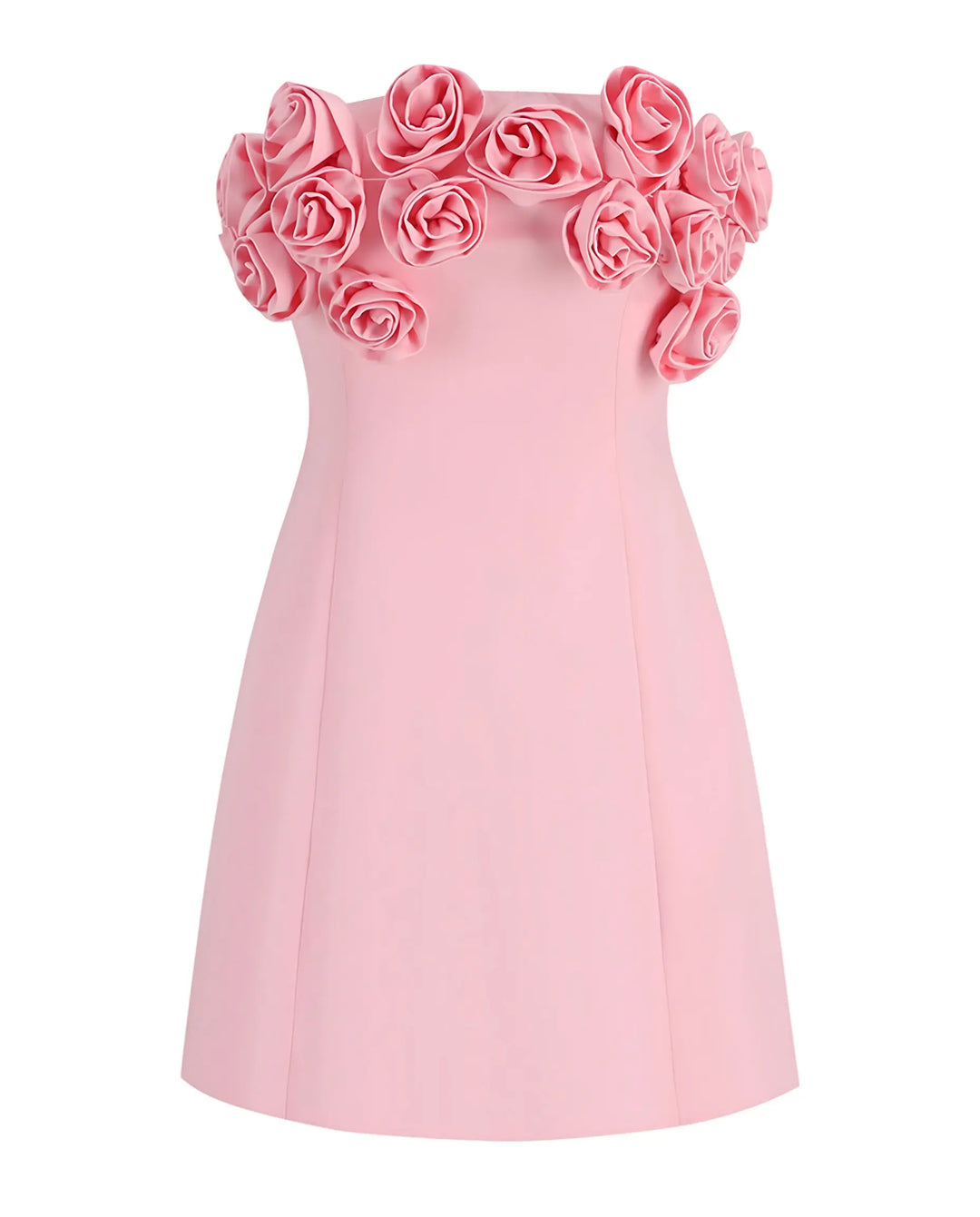 SOLACE  Pink Strapless 3D Rose Lace-Up Mini Dress 