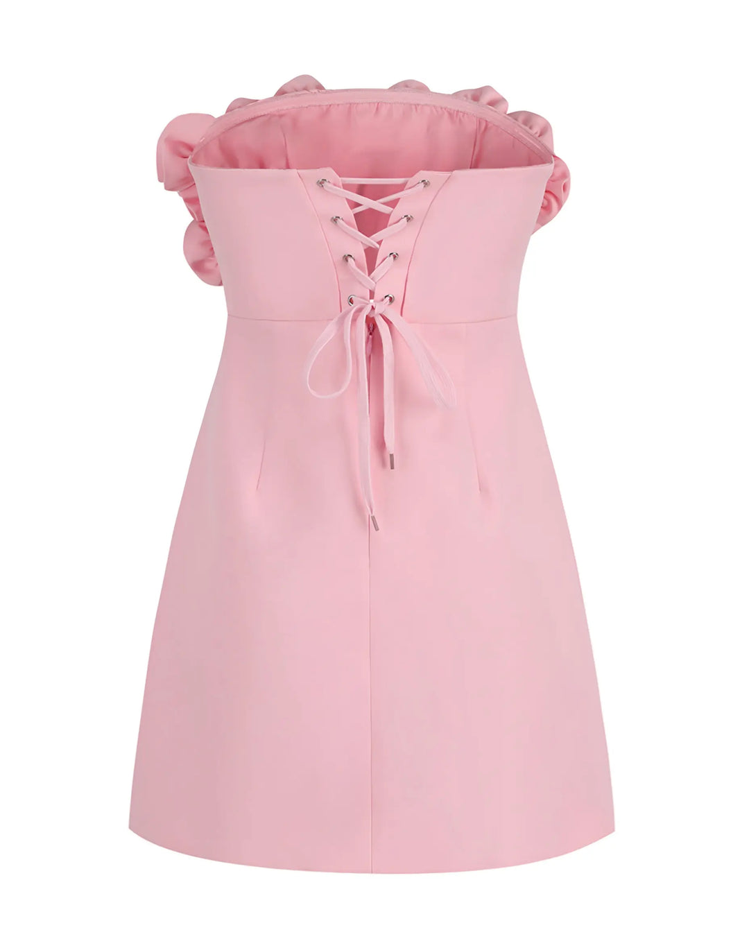 SOLACE  Pink Strapless 3D Rose Lace-Up Mini Dress 
