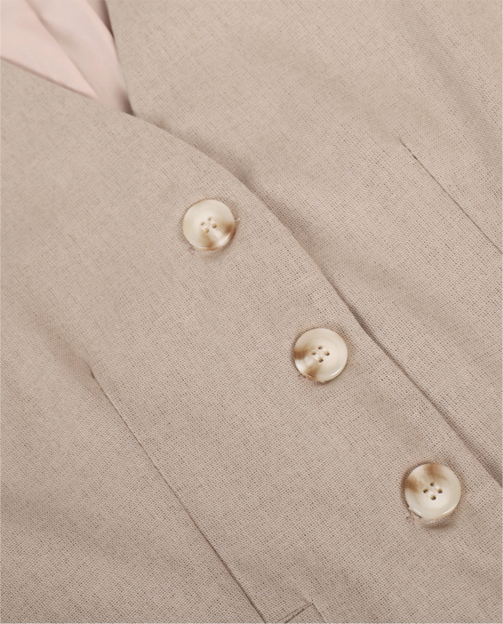 Beige Linen Blend Waistcoat Wide Leg Pants Set