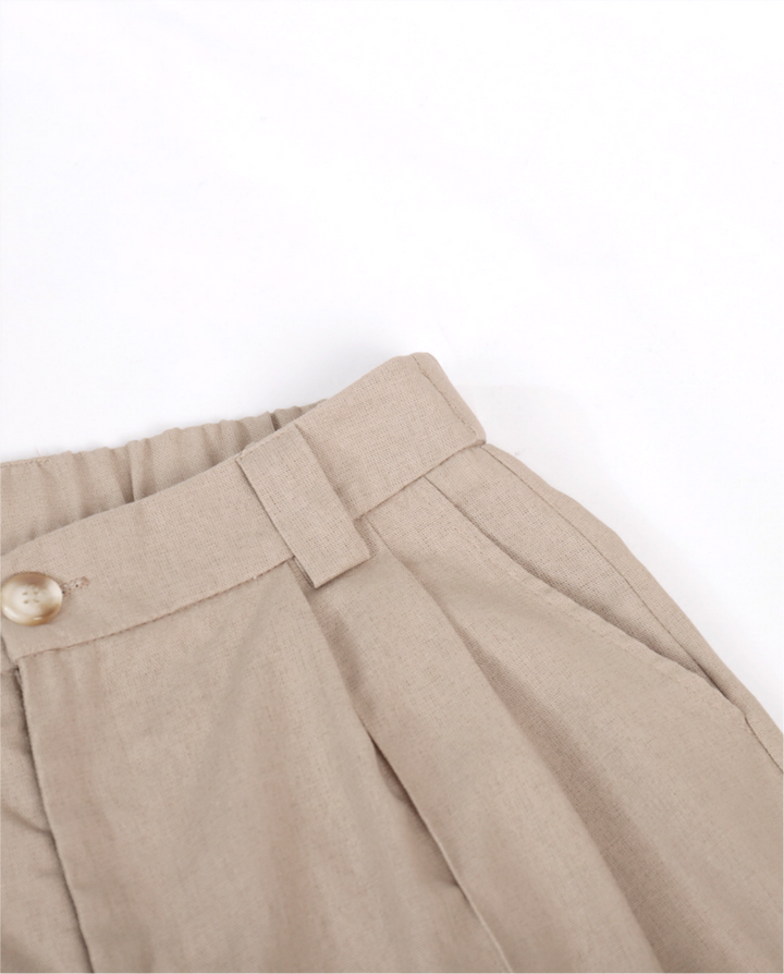 Beige Linen Blend Waistcoat Wide Leg Pants Set