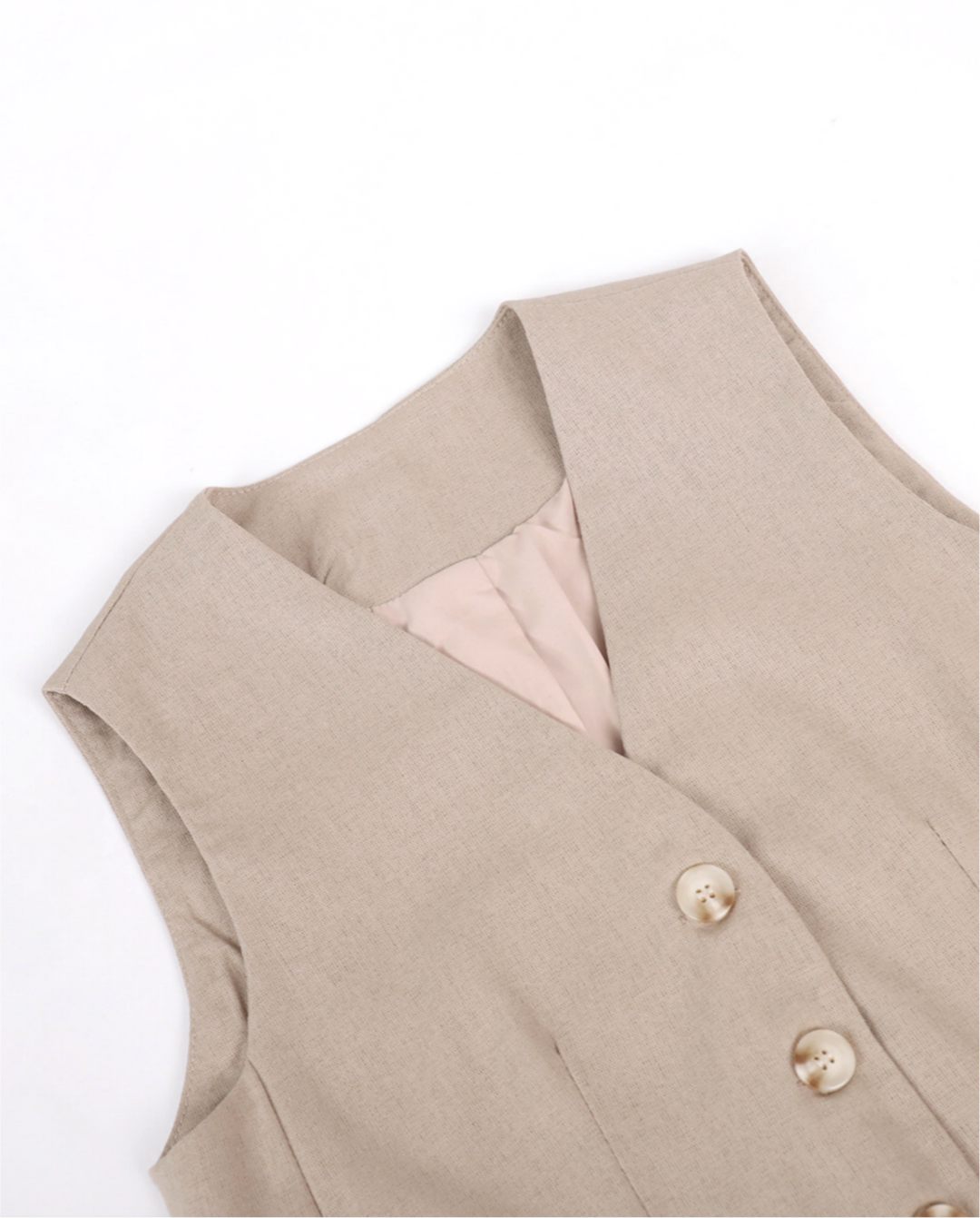 Beige Linen Blend Waistcoat Wide Leg Pants Set