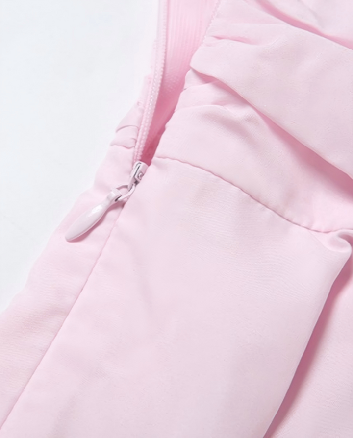 Pink Rose Waist Chiffon Layered Relaxed Mini Dress