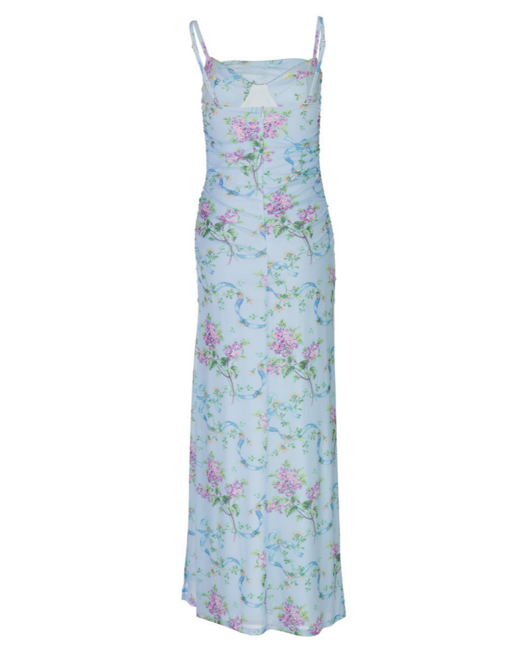 SOLACE  Light Blue Floral Print Ruched Maxi Dress 