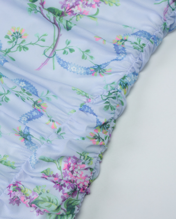 SOLACE  Light Blue Floral Print Ruched Maxi Dress 