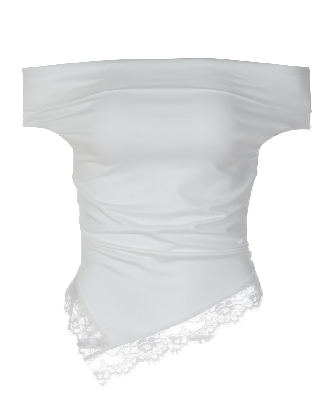 SOLACE  White Off-Shoulder Lace Trimmed Asymmetric Hem Top 