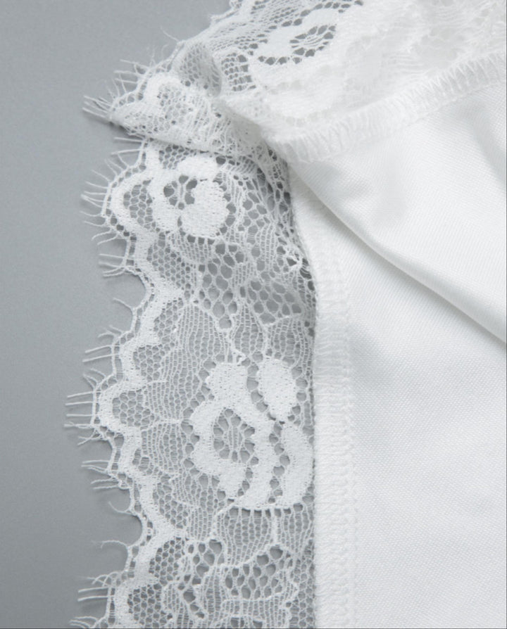 White Off-Shoulder Lace Trimmed Asymmetric Hem Top