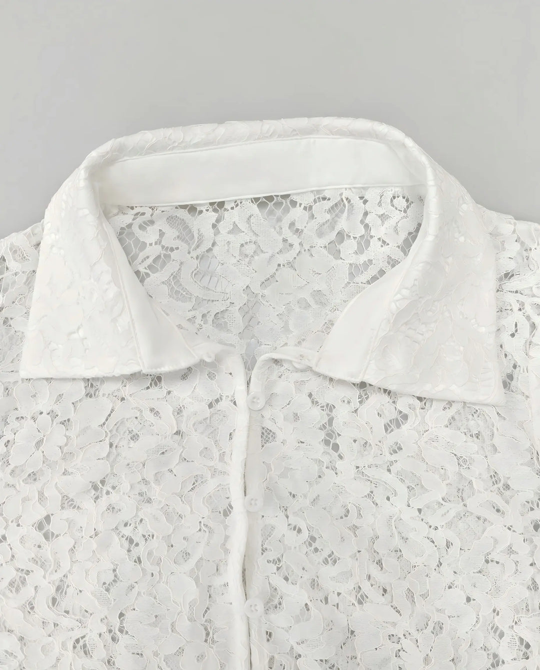 SOLACE  White Floral Lace Button Down Blouse 