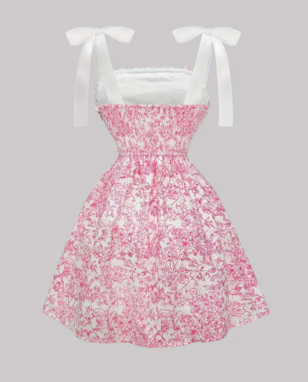 Pink Floral Print Corset Bow Straps Mini Dress