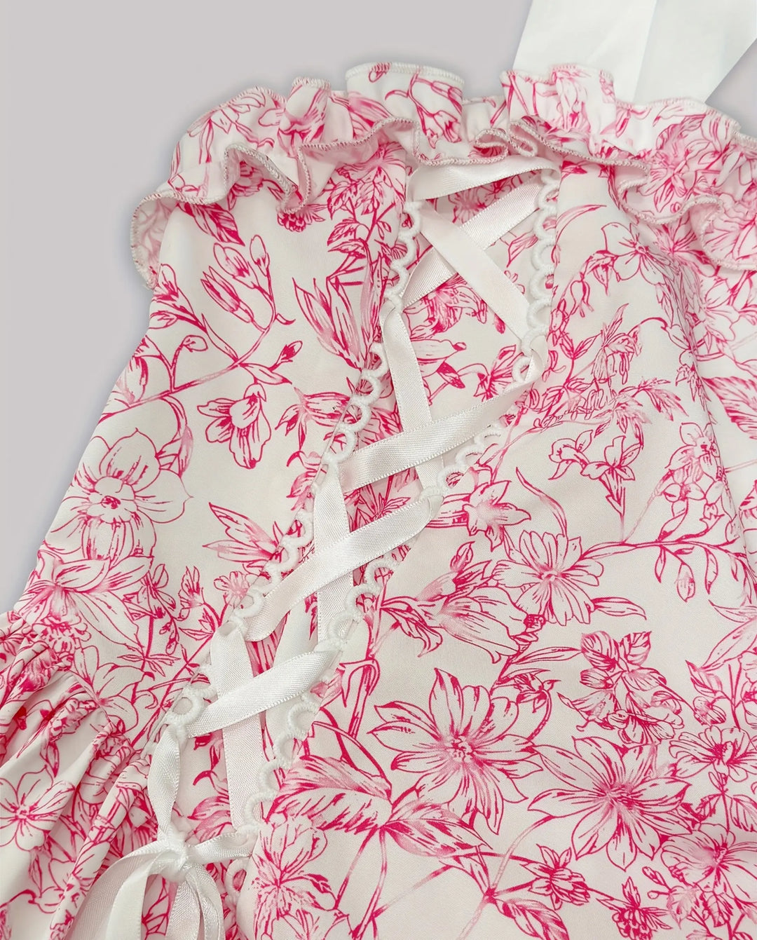 Pink Floral Print Corset Bow Straps Mini Dress