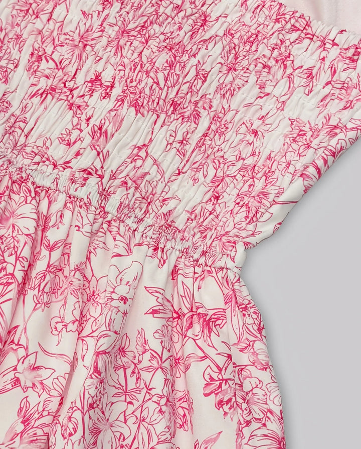 Pink Floral Print Corset Bow Straps Mini Dress