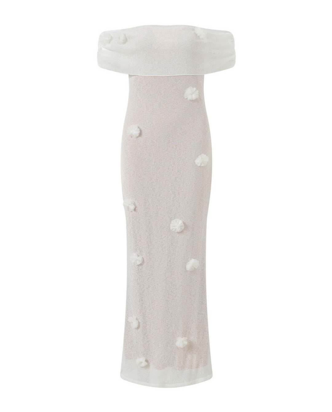 SOLACE  White Floral Applique Off Shoulder Foldover Bodycon Midi Dress 