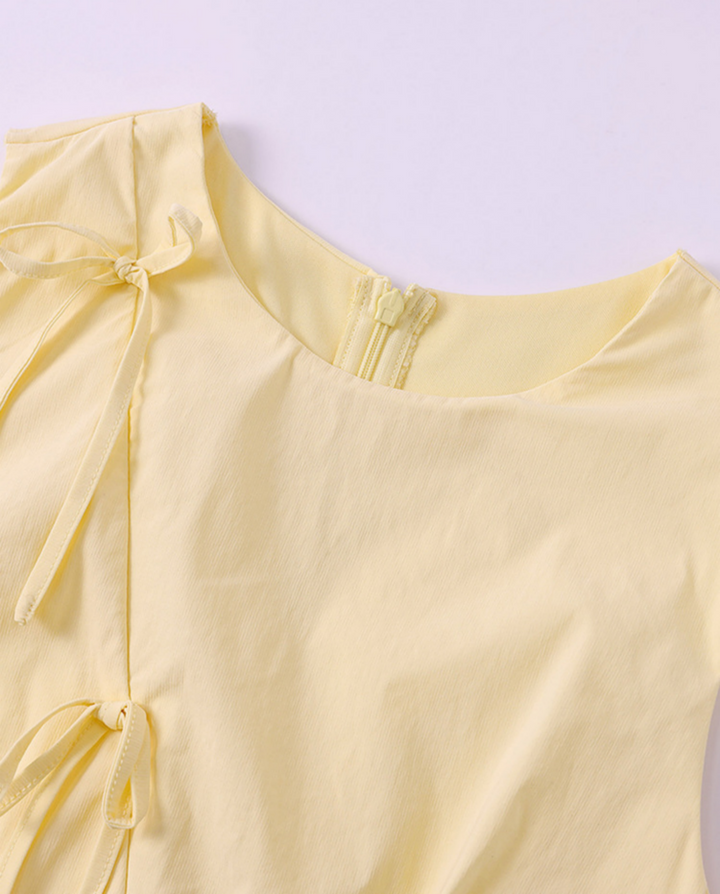 Yellow Sleeveless Multi Bow Tie Cutout Side Split Mini Dress