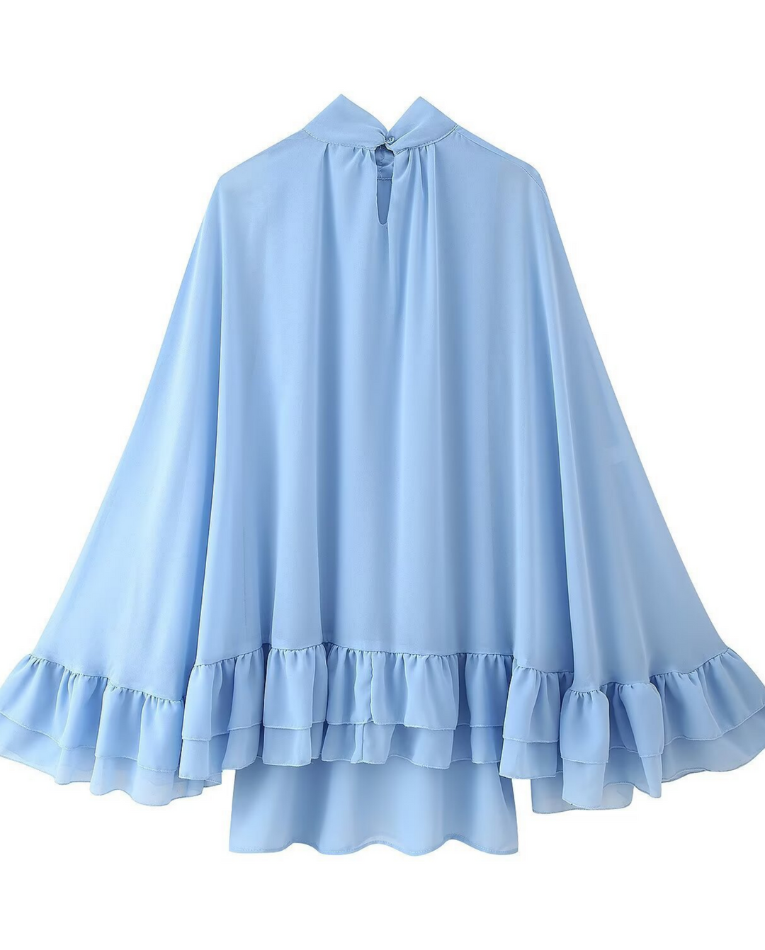 SOLACE  Light Blue High Neck Tiered Ruffle Mini Dress 