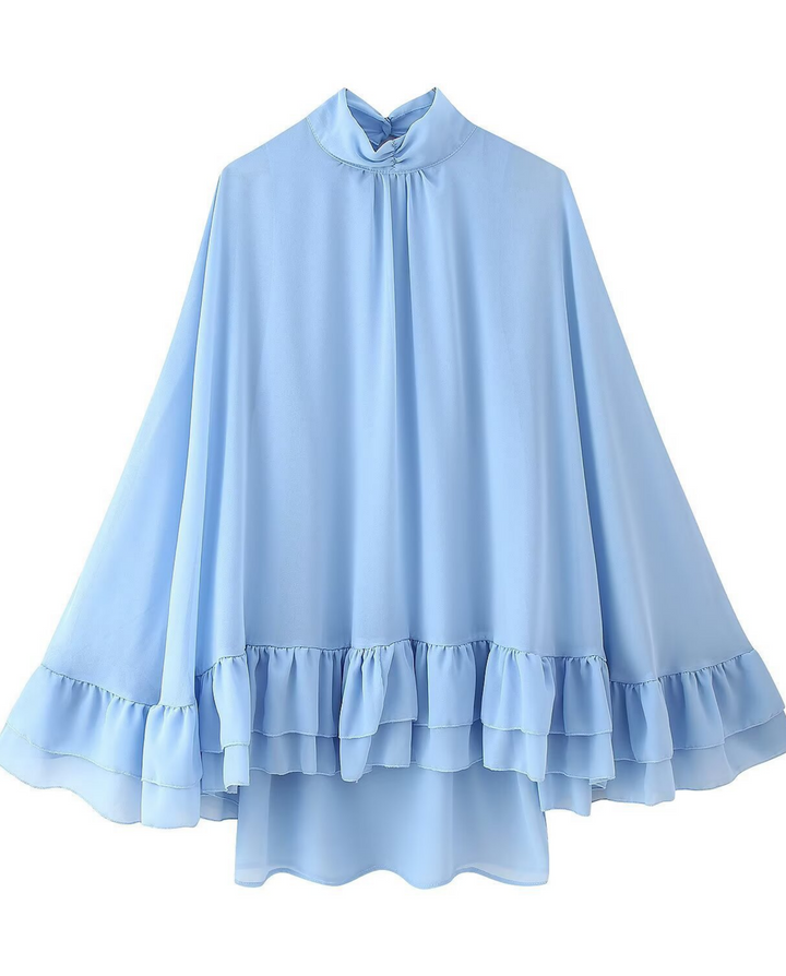 SOLACE  Light Blue High Neck Tiered Ruffle Mini Dress 