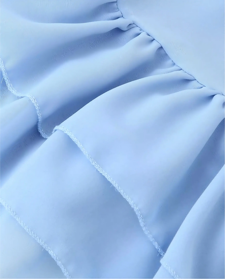 Light Blue High Neck Tiered Ruffle Mini Dress