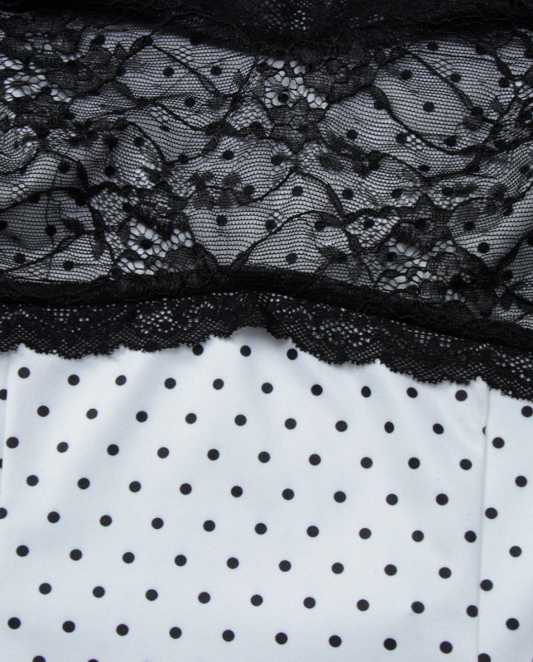 White Polka Dot Black Lace Patch Cami Top