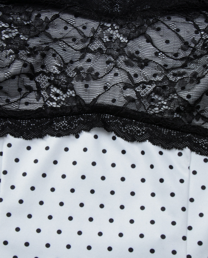 White Polka Dot Black Lace Patch Cami Top