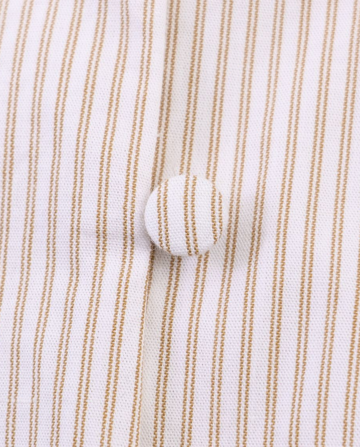 Beige Stripe Double Tie Neck Puff 3/4 Sleeve Blouse