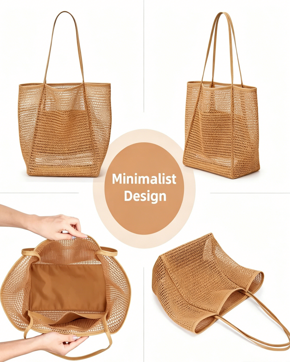 SOLACE  Boho Large Capacity Mesh Beach Tote Bag 