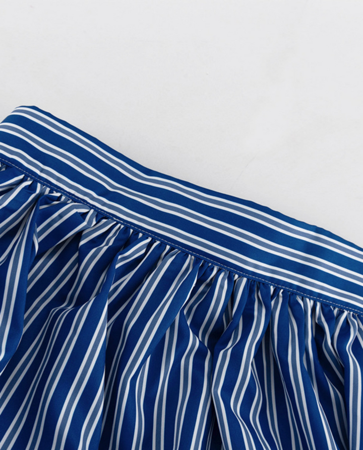 Blue White Stripe Strapless Bandeau Loose Flowy Maxi Dress