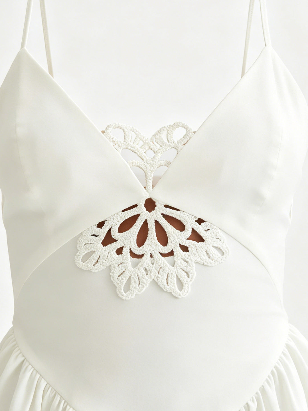 White Lace Cutout Spaghetti Strap Mini Dress