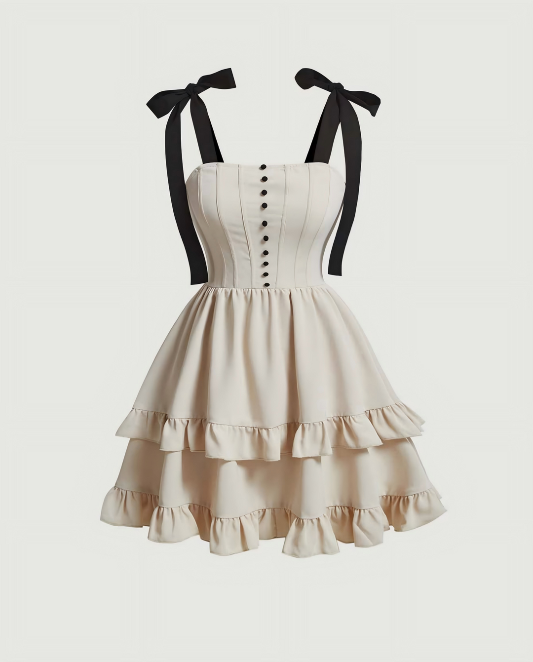 White Cream Corset Tiered Ruffle Mini Dress