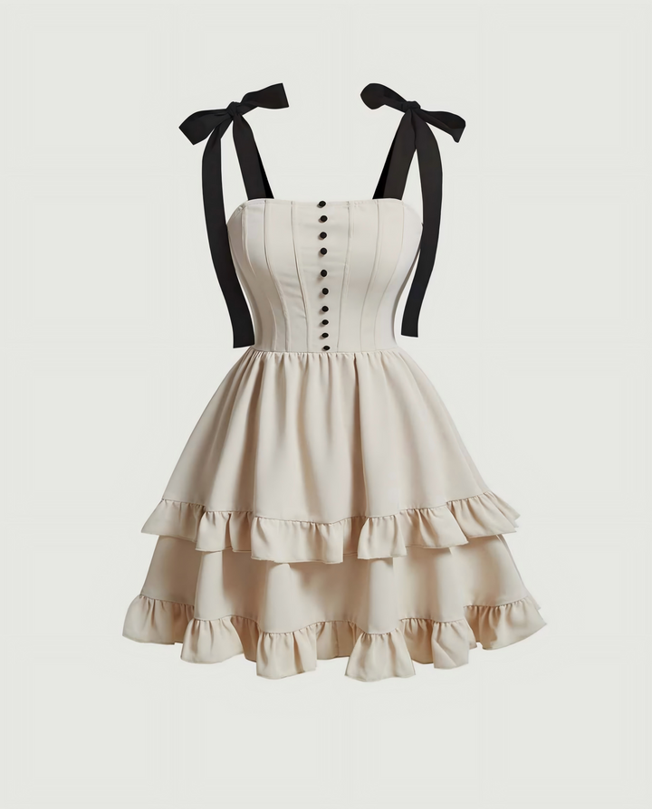 White Cream Corset Tiered Ruffle Mini Dress