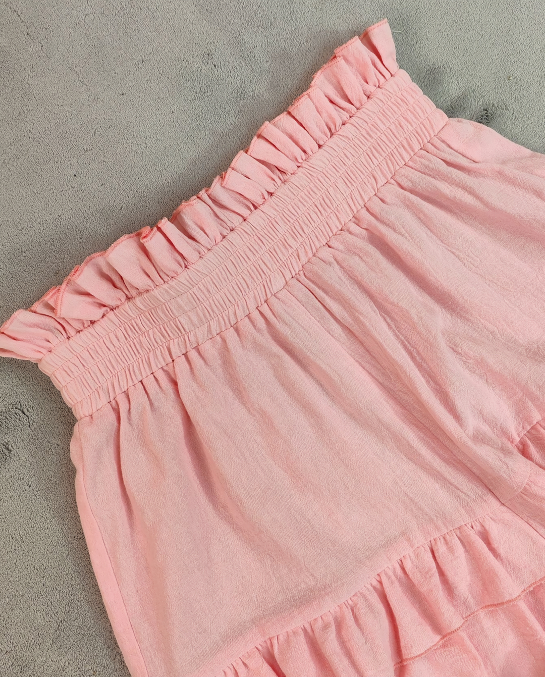 Pink Paperbag Waist Double Tier Ruffle Flow Shorts