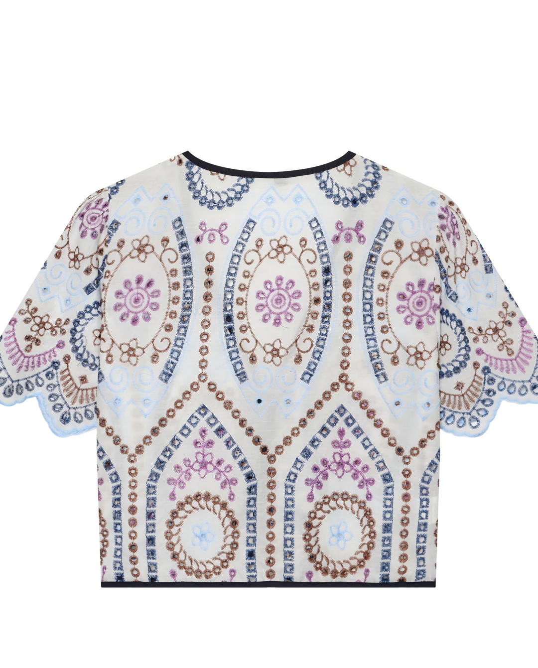 Off-White Multicolor Floral Embroidered Tie-Front Kimono Top