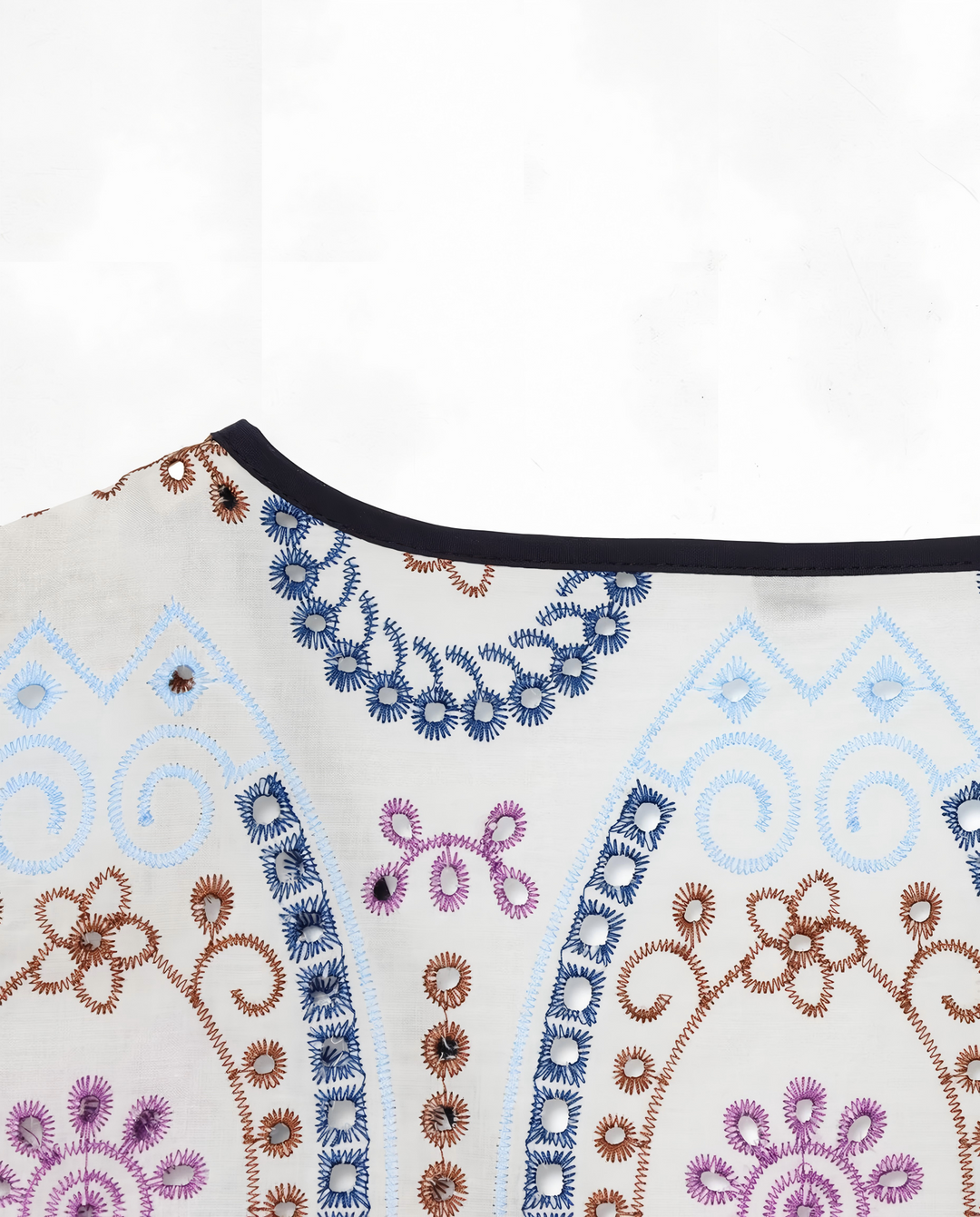 Off-White Multicolor Floral Embroidered Tie-Front Kimono Top