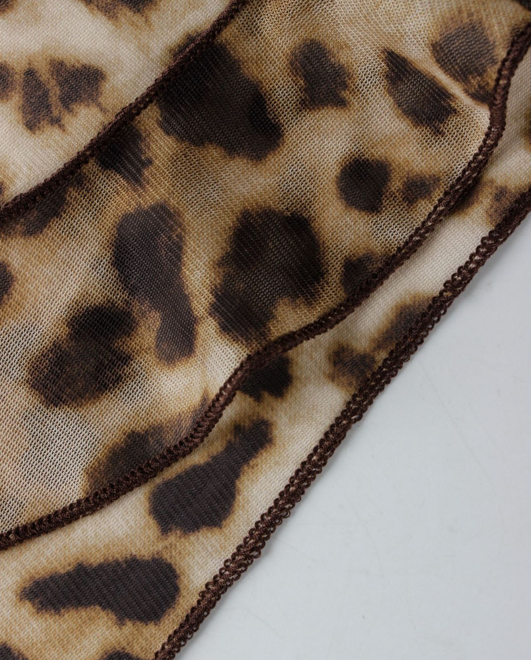Leopard Print Halter Choker Deep Cutout Ruffle Asymmetrical Hem Mesh Cami Top