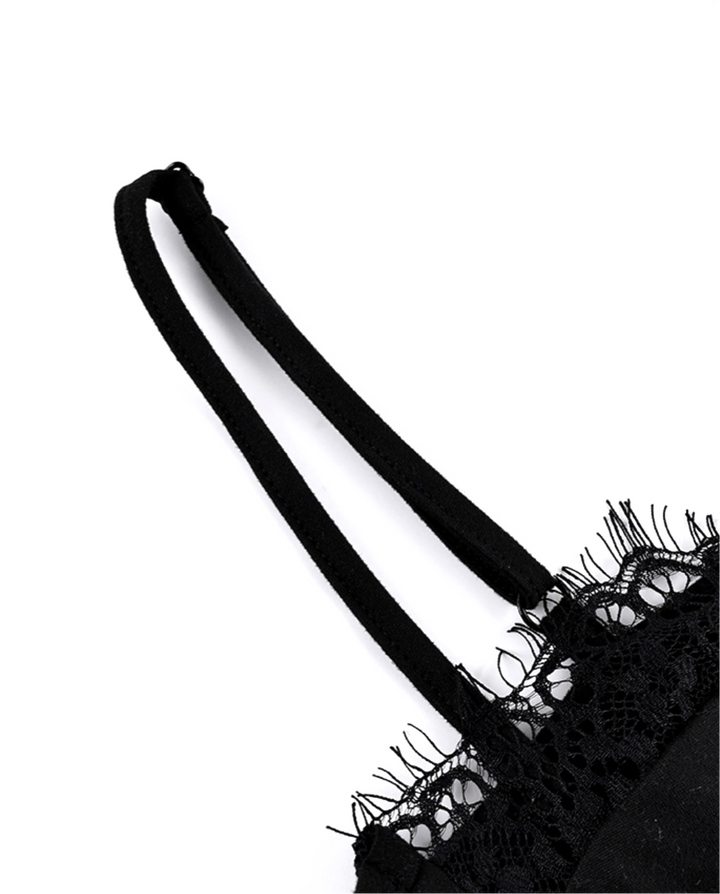 Black Lace Trim Front Button Satin Spaghetti Strap Corset Crop Top