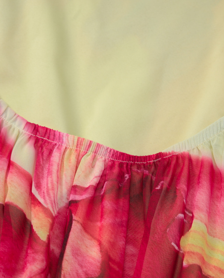 Yellow Floral Print Halter Layered Mini Dress