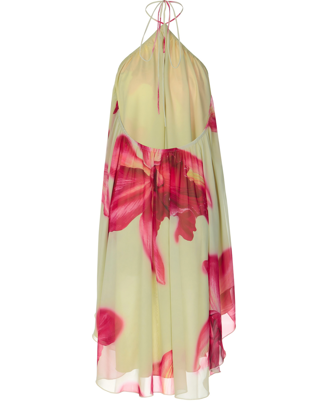 Yellow Floral Print Halter Layered Mini Dress