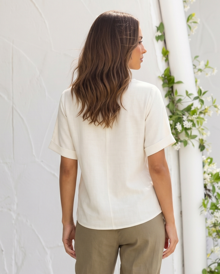 Off White Boho Floral Embroidered 3/4 Sleeve Blouse