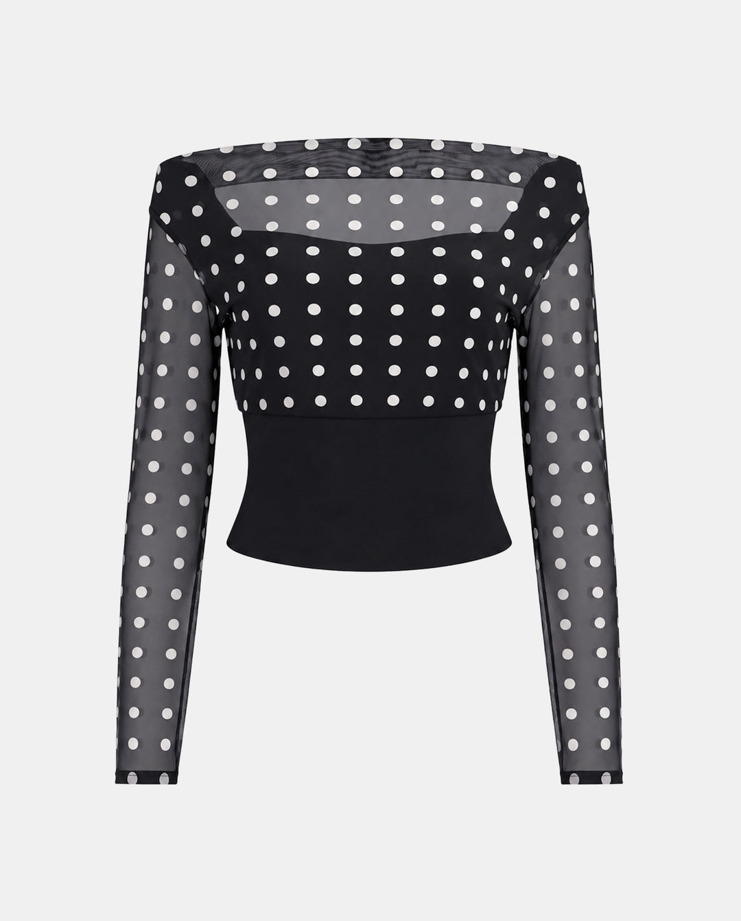 SOLACEPolka Dot Off Shoulder Flare Sleeve Lace Up Back Crop Top